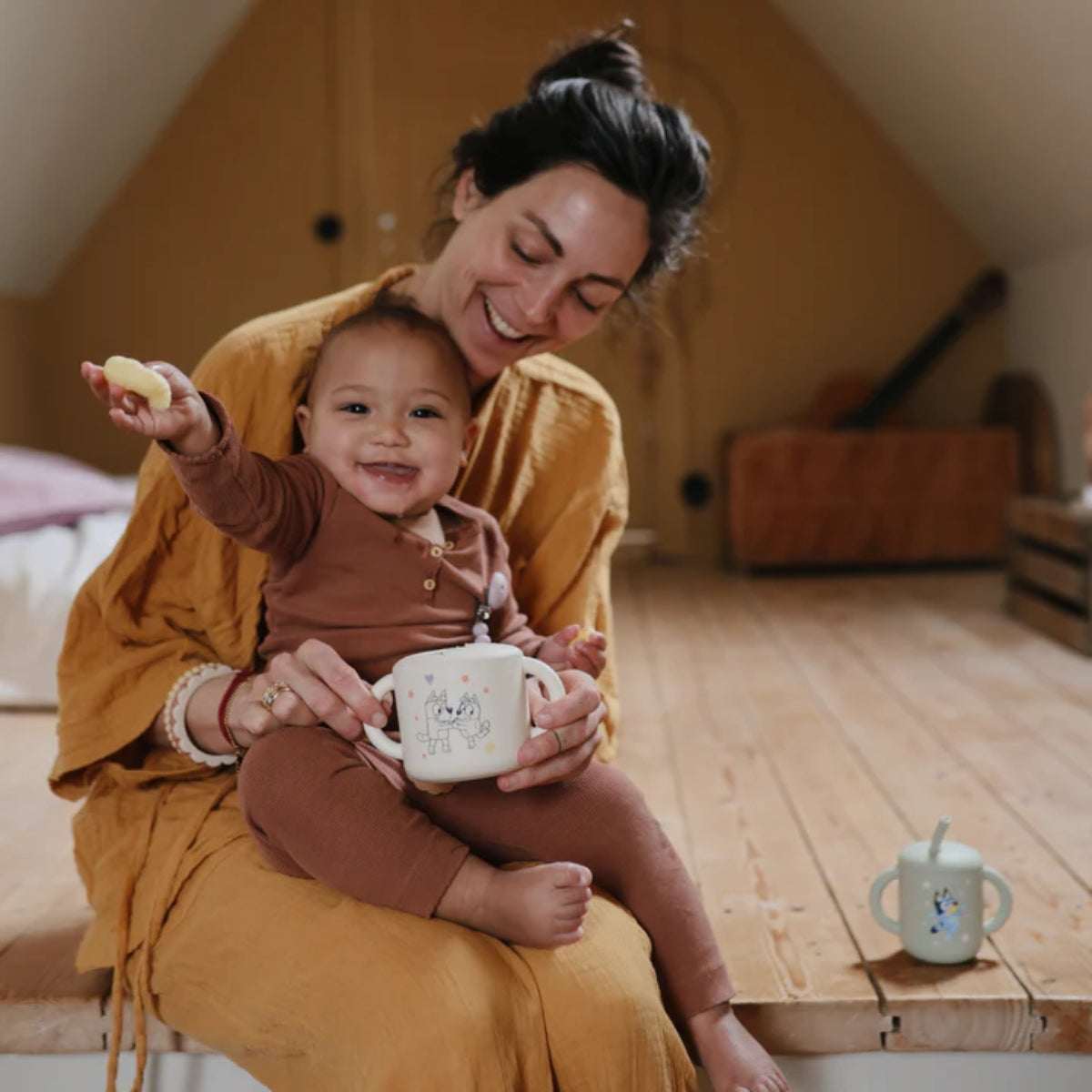 Mushie Snack Cup - Bluey Sage - Secure and Mess-Reducing